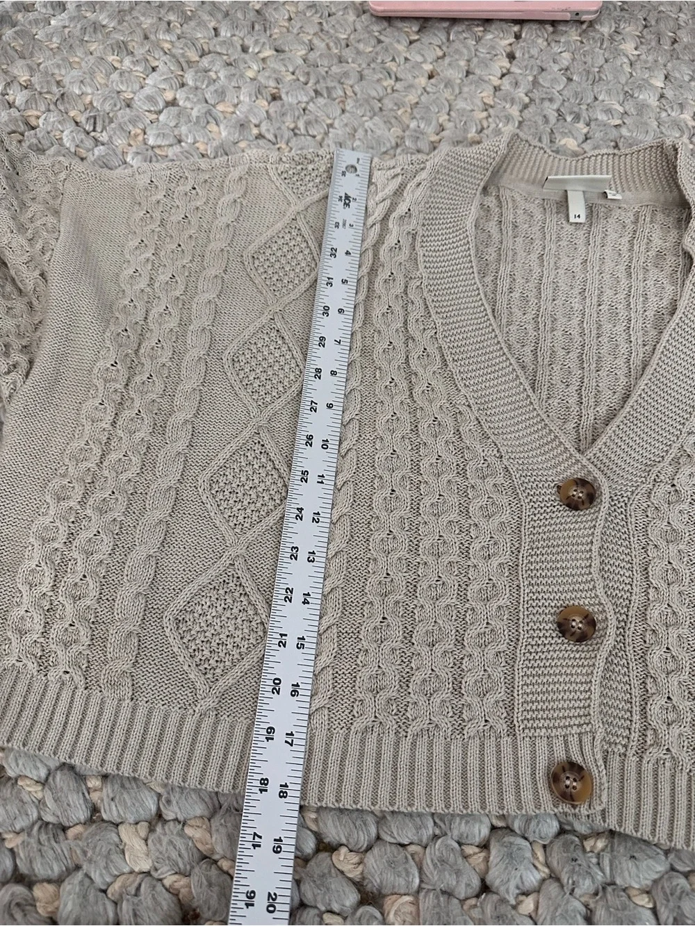 Milk It Cable Knit Cropped Cardigan Sweater Beige Patchwork Sz 14 Urban Outfitte